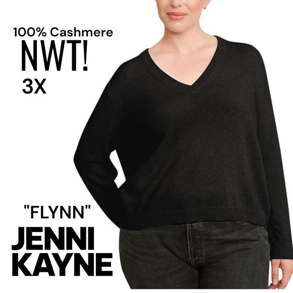 JENNI KAYNE FLYNN NWT 3X Black 100% Cashmere V-Neck Pullover Sweater MSRP $375 - Picture 1 of 8